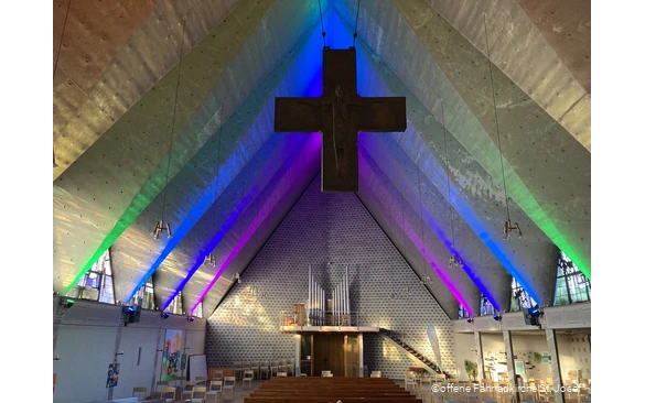 Innenansicht der offenen Fahrradkirche St. Josef in Fröndenberg