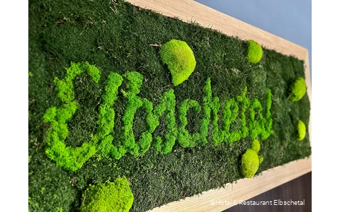 Mooswand mit Logo im Hotel & Restaurant Elbschetal in Wetter