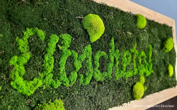 Mooswand mit Logo im Hotel & Restaurant Elbschetal in Wetter
