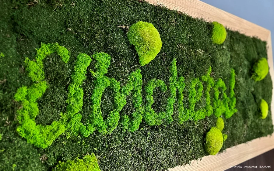 Mooswand mit Logo im Hotel & Restaurant Elbschetal in Wetter